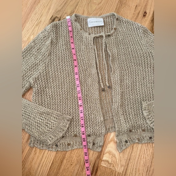 Vintage 100% Linen Giesswein Neutral Beachy Loose Knit Cardigan Women’s Size L - Picture 3 of 8